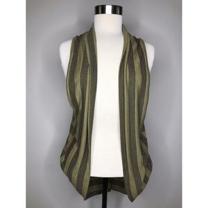 NWT OLIVE GREEN STRIPED CARDIGAN KNIT VEST LARGE